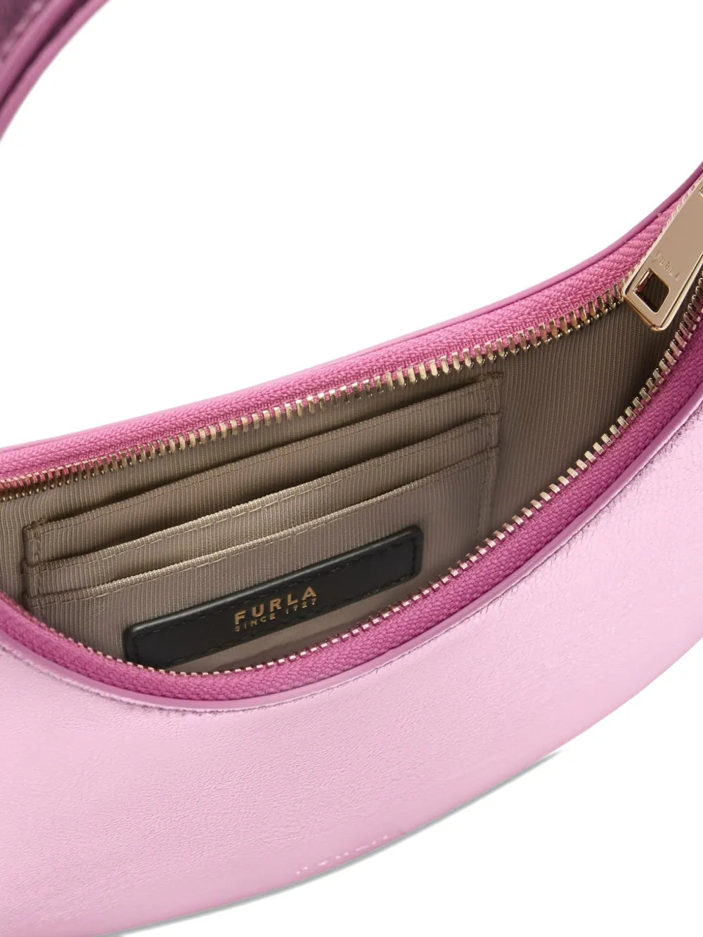 Furlametallic-effect crescent shoulder bag