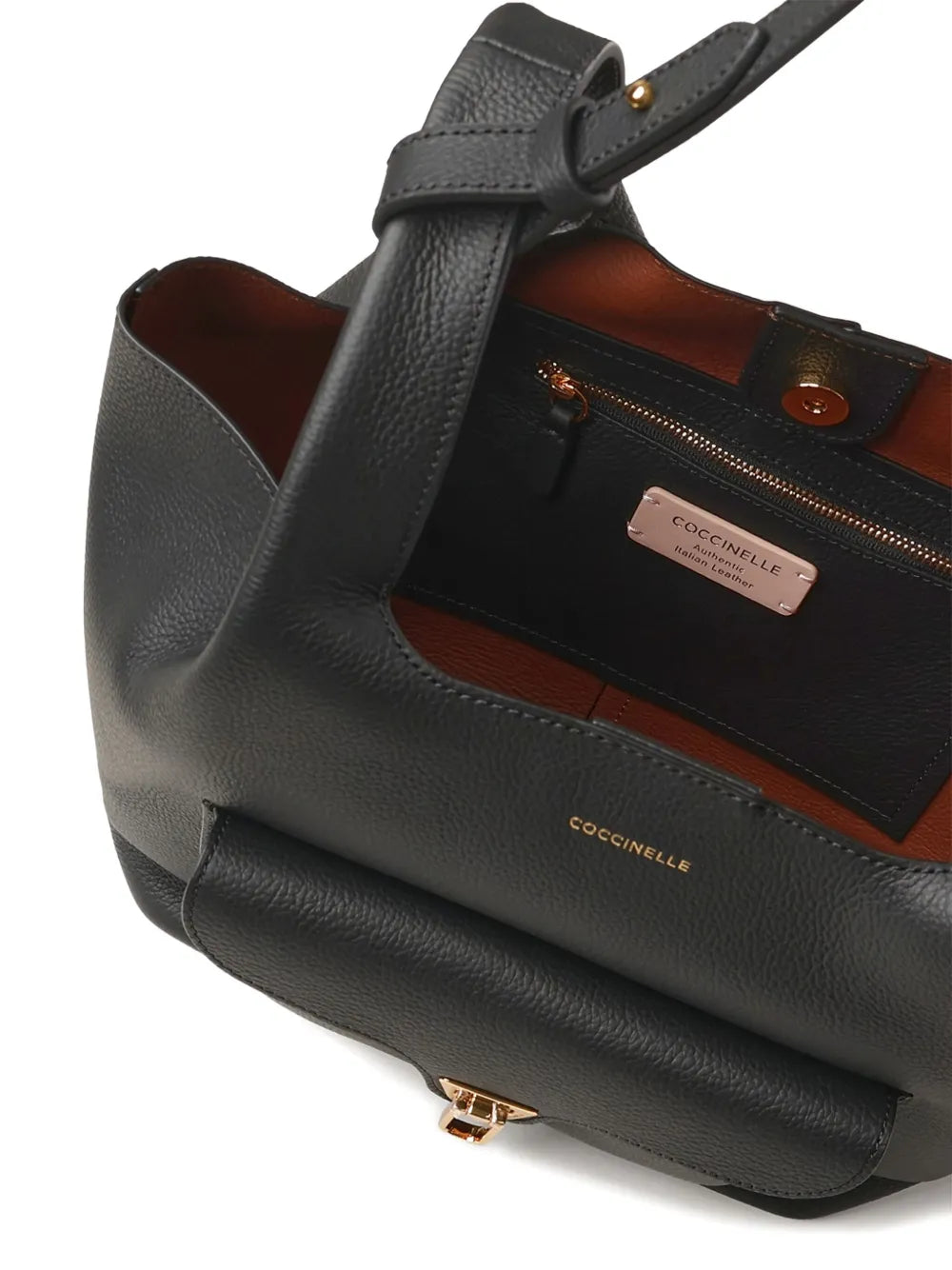 Coccinellegrained flap front shoulder bag
