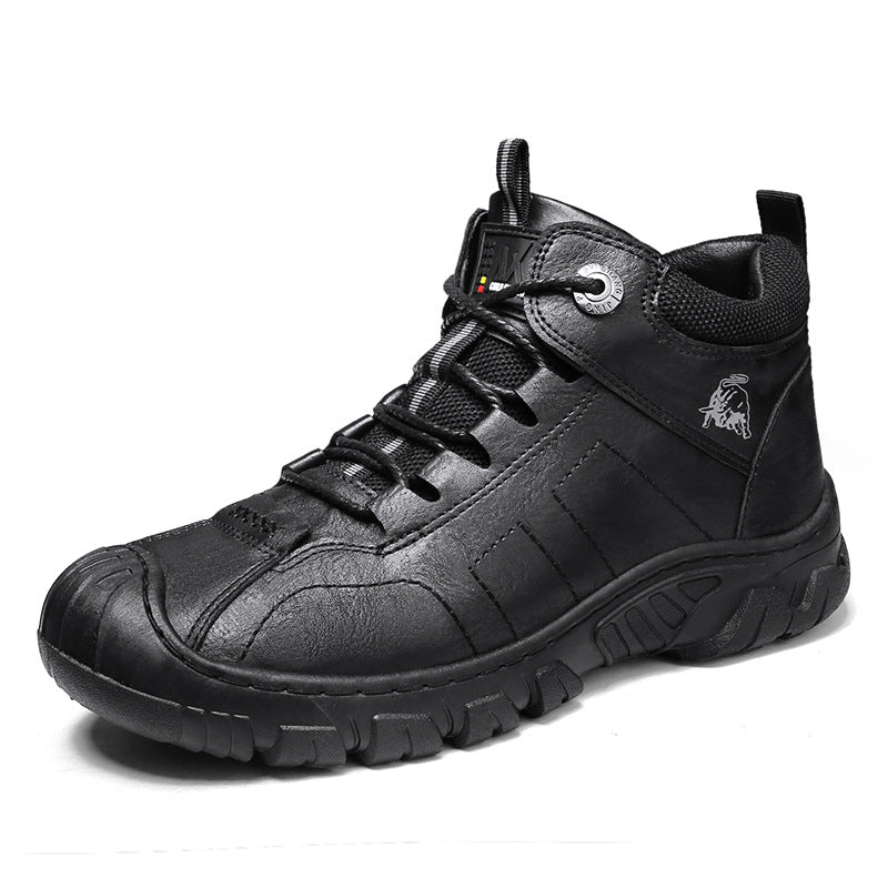 Autumn New High-top Men's New Casual Leather Shoes Chunky Shoes Ankle Boots