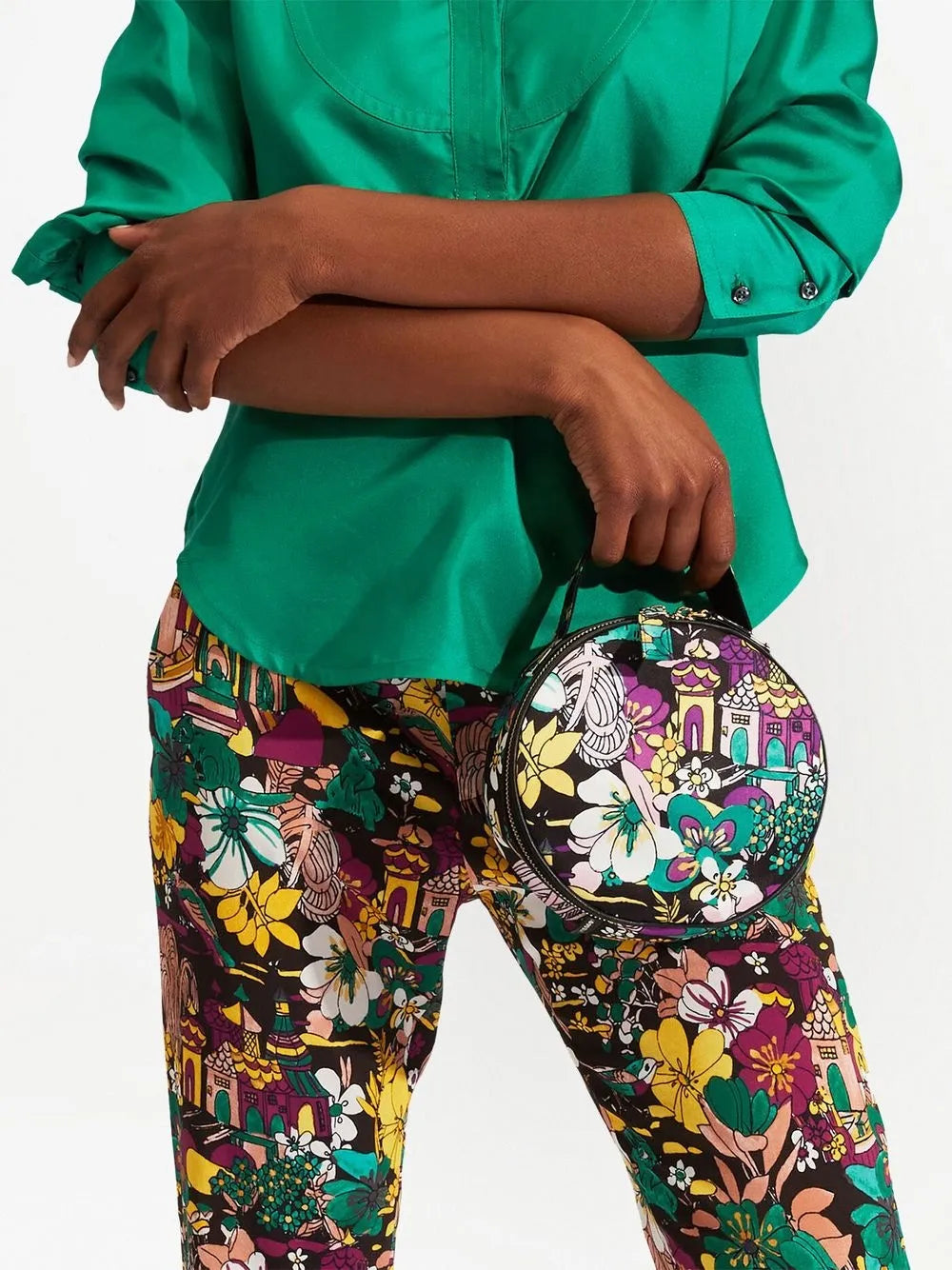 La DoubleJfloral print round clutch