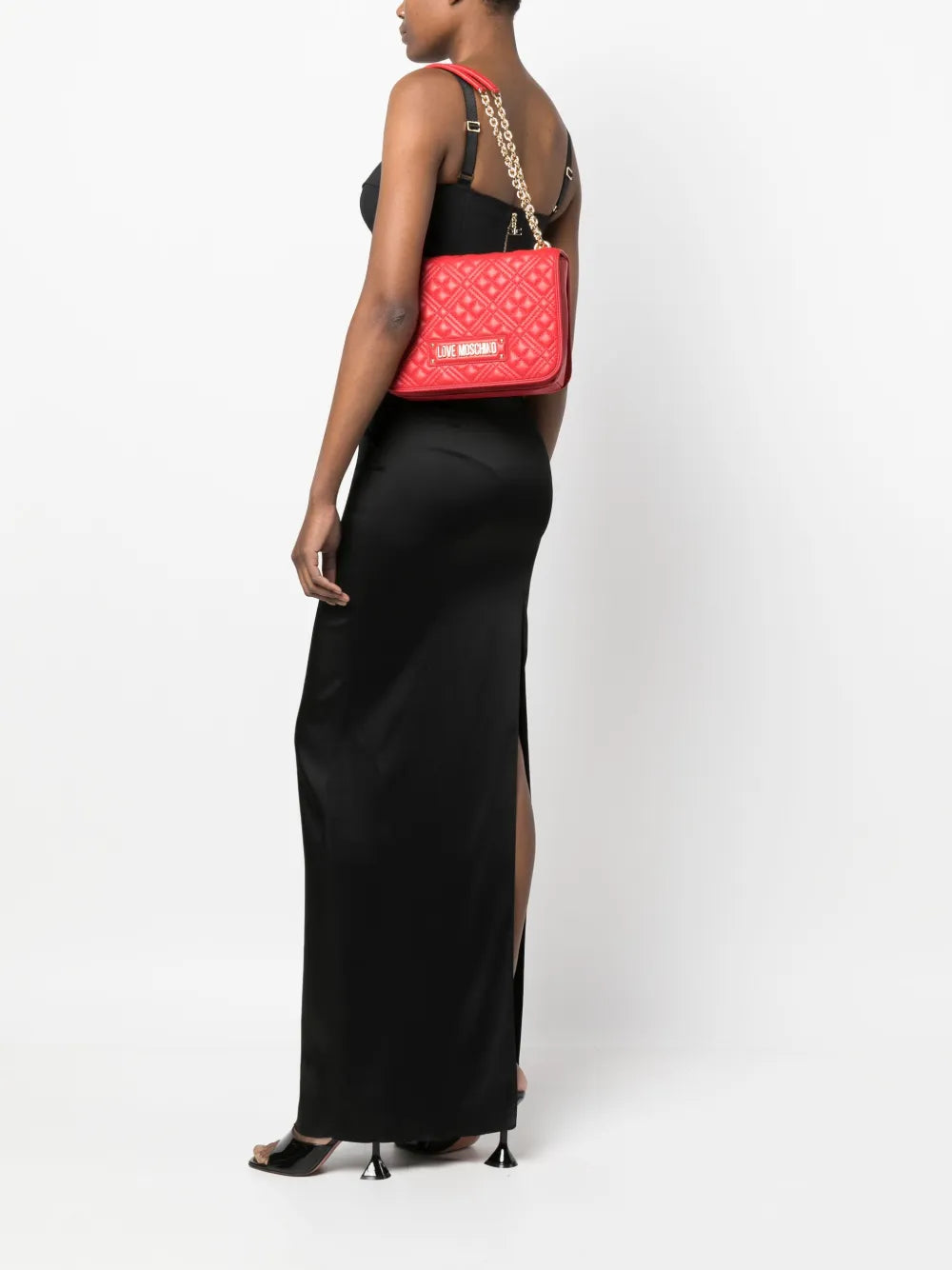 Love Moschinologo-plaque quilted shoulder bag