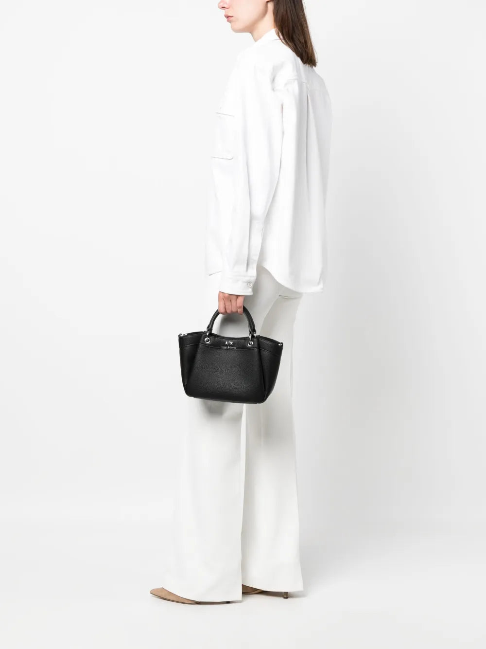 Armani Exchangelogo-debossed grained-texture tote bag