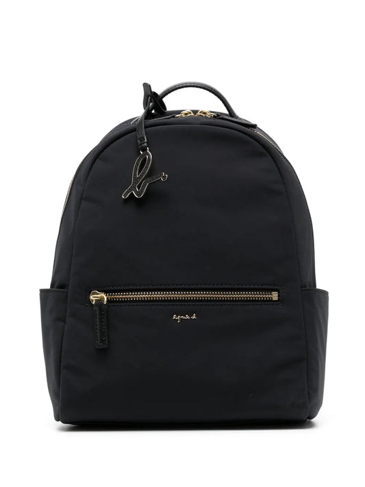 agn b. logo-plaque leather-trim backpack