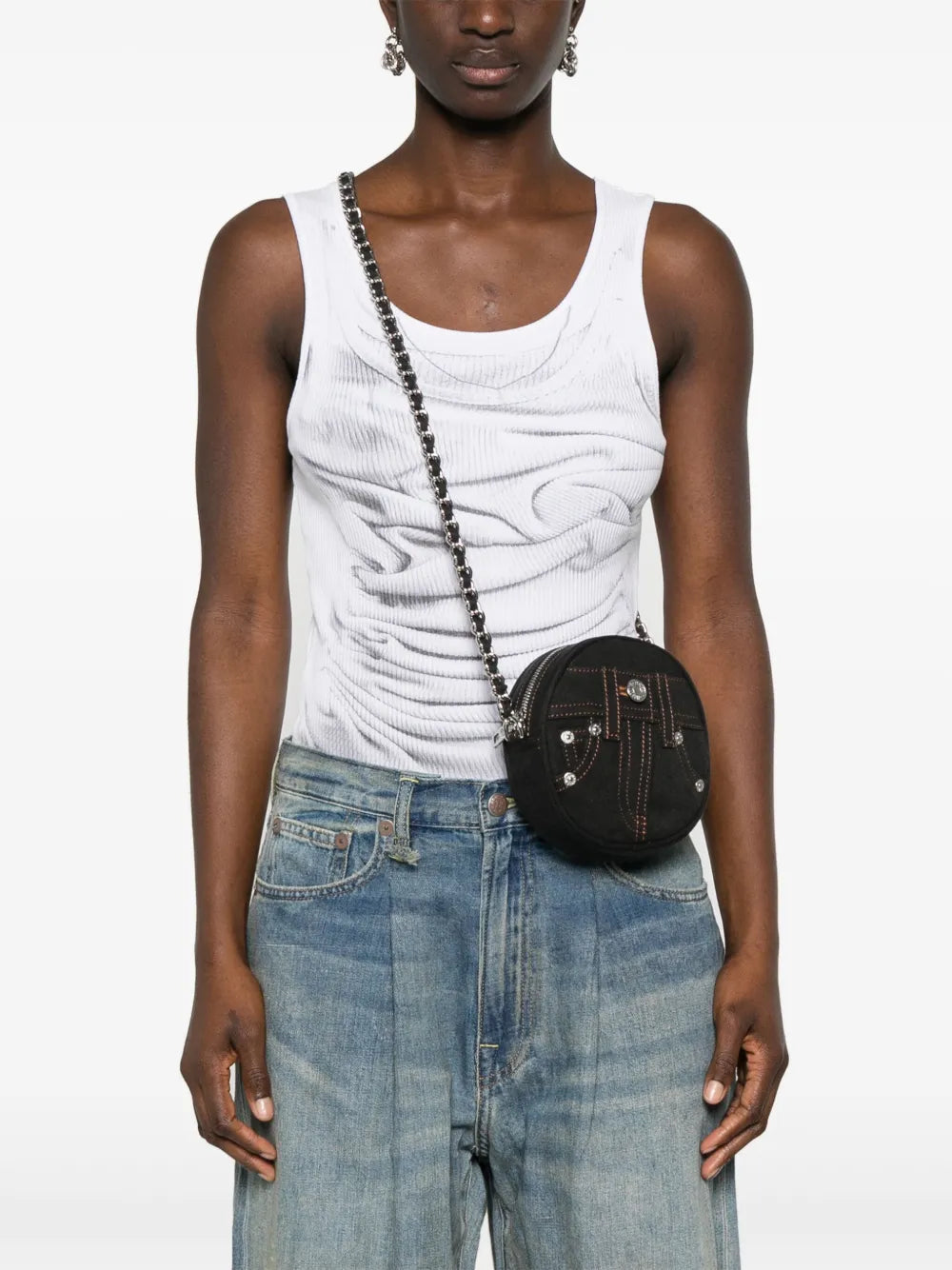 MOSCHINO JEANSdecorative stitching denim shoulder bag