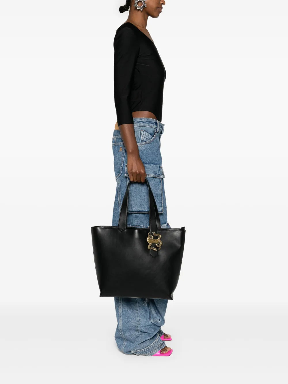 Just Cavallisnake-appliquzipped tote bag