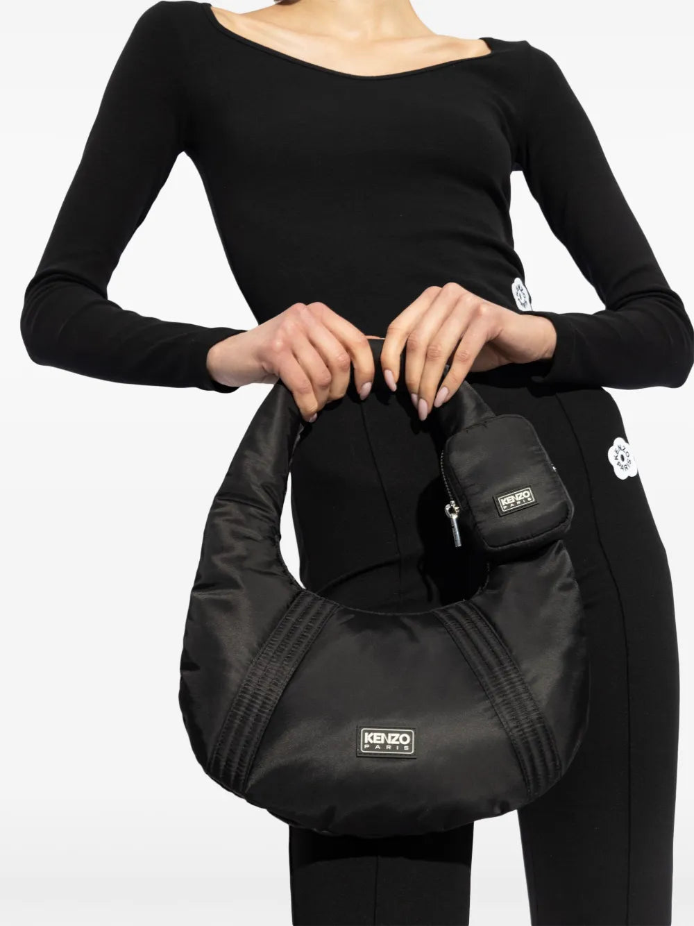 Kenzologo-appliquribbed-detail shoulder bag