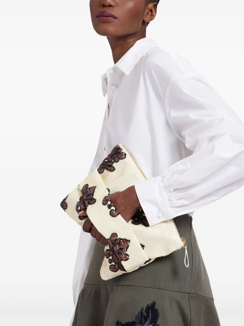 La DoubleJRuffle clutch bag