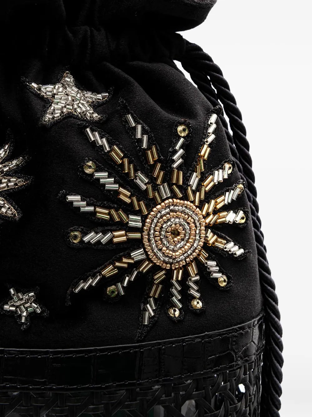 Islaembroidered velvet bucket bag