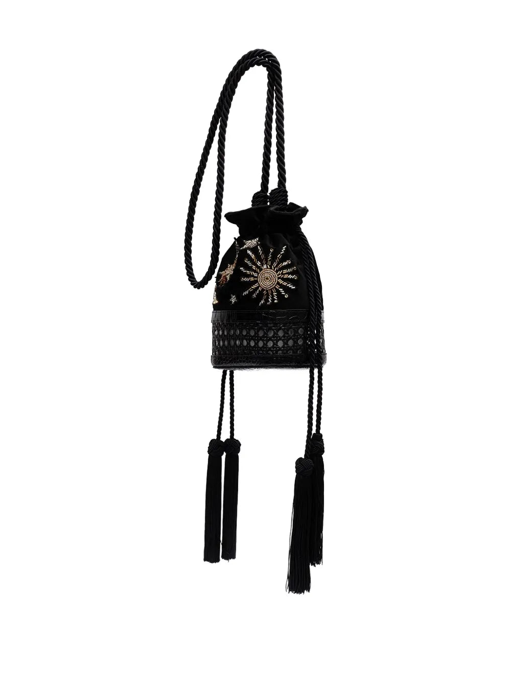 Islaembroidered velvet bucket bag