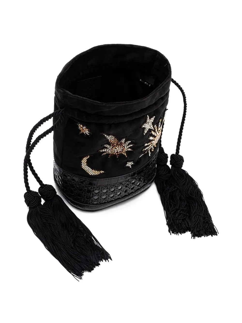 Islaembroidered velvet bucket bag