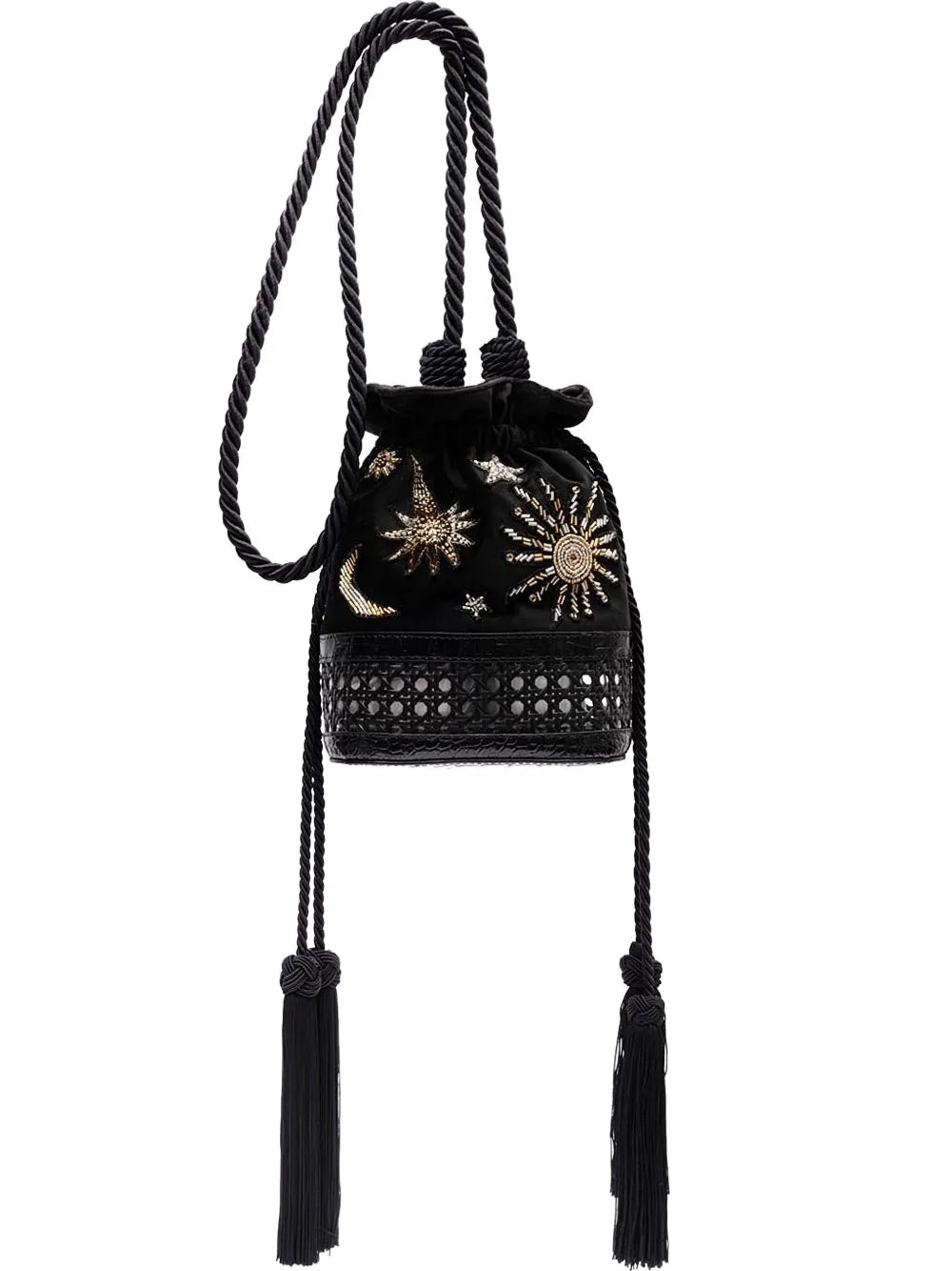 Islaembroidered velvet bucket bag
