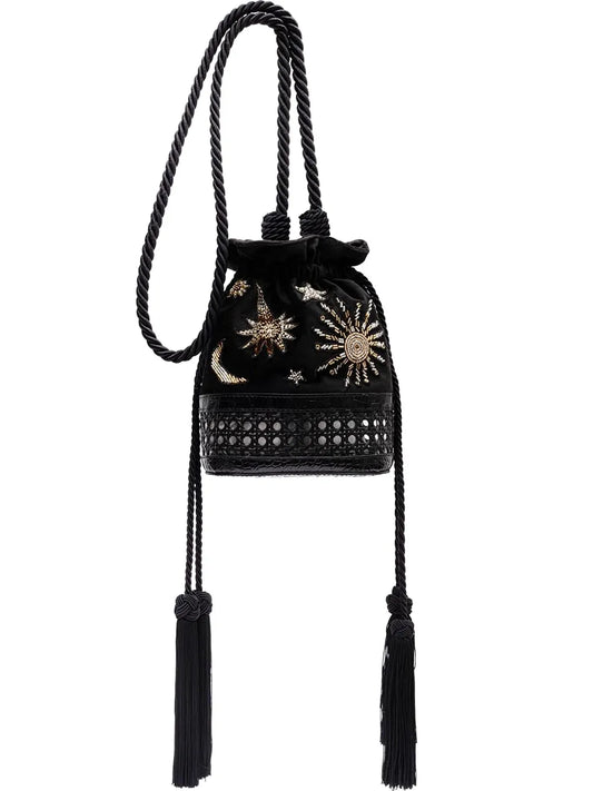 Islaembroidered velvet bucket bag