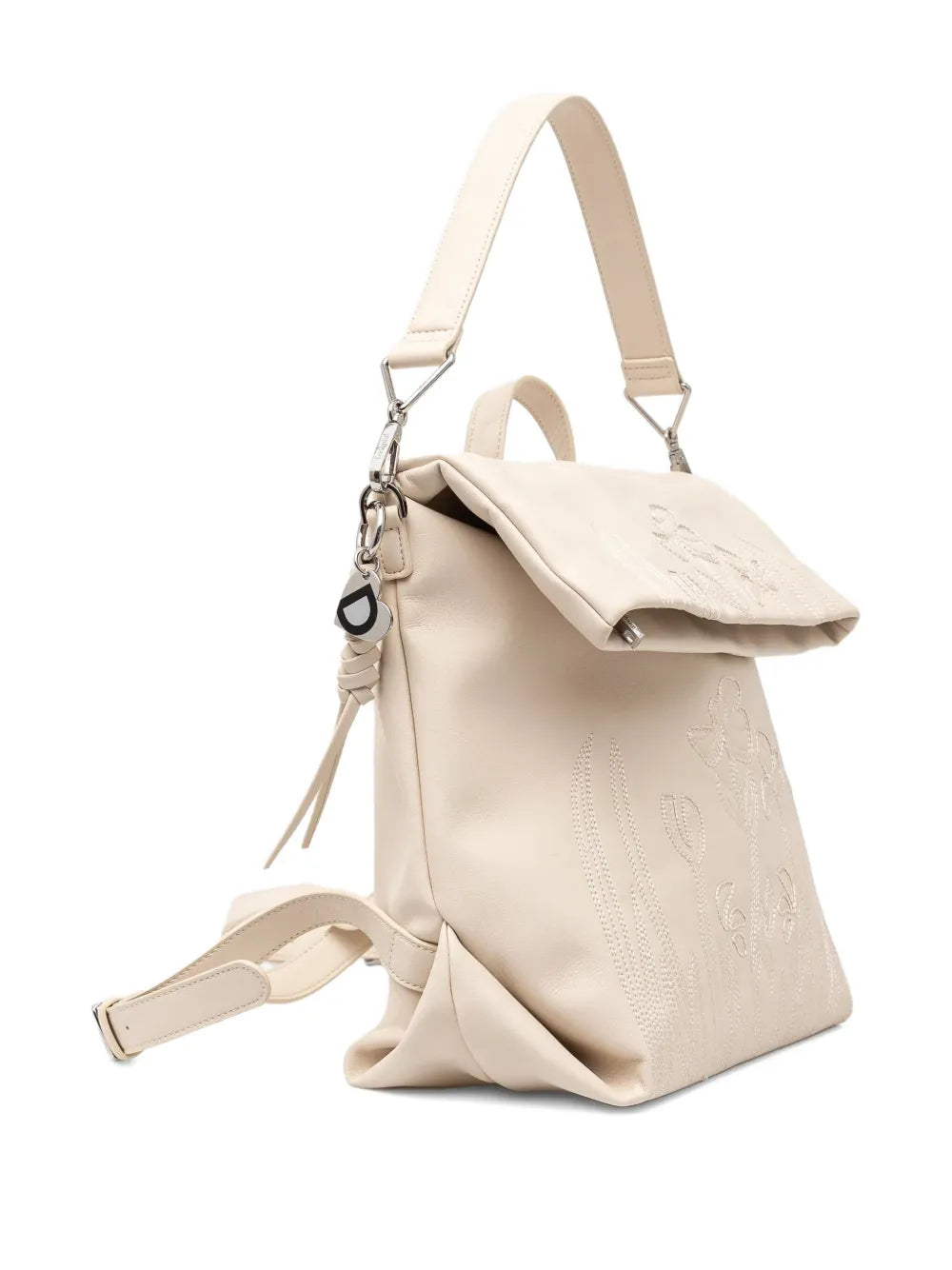 Desigualfloral-embroidered roll-top backpack