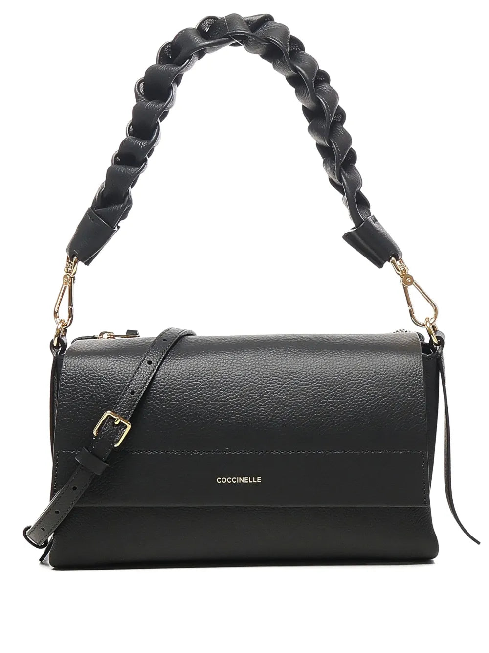 Coccinellebraided-handle leather shoulder bag