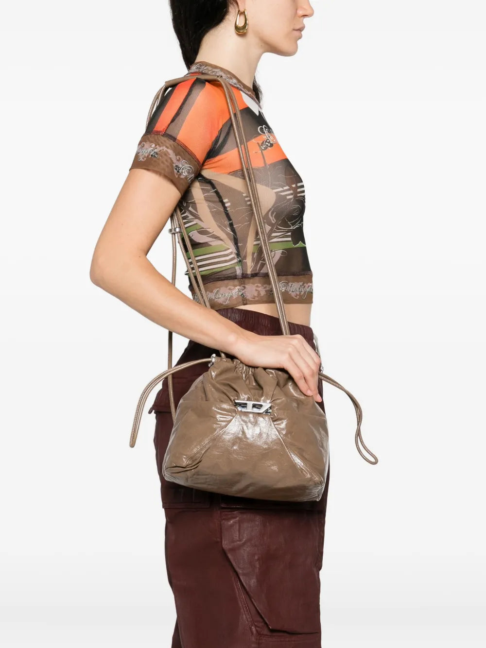 Dieseldrawstring leather bucket bag