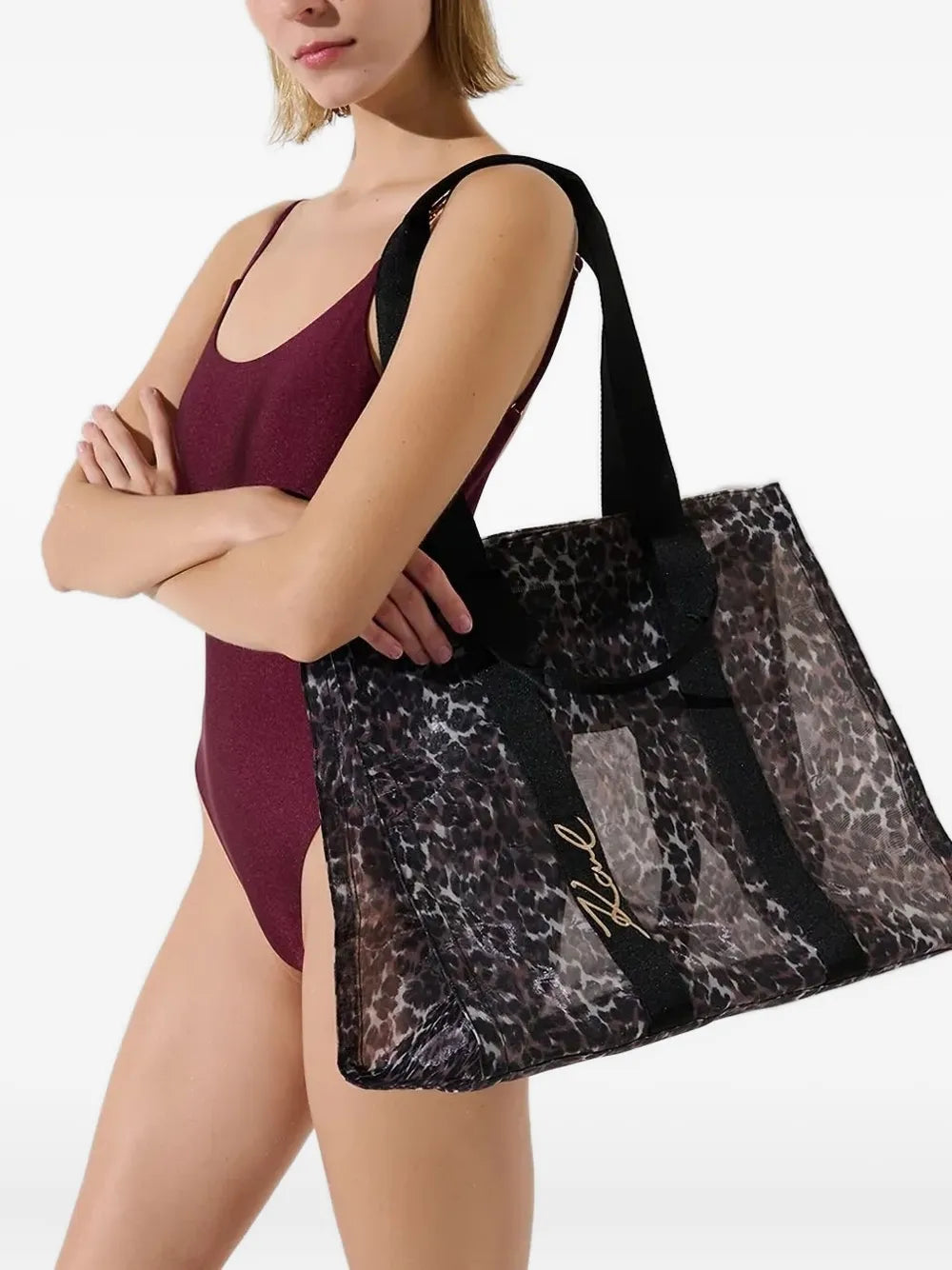 Karl LagerfeldK/Signature leopard-print beach bag