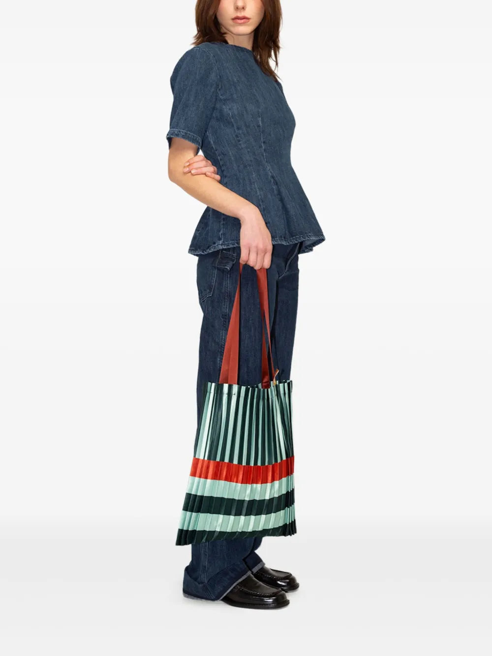 MULTITUDES BAGSSmeralda pleated striped tote bag
