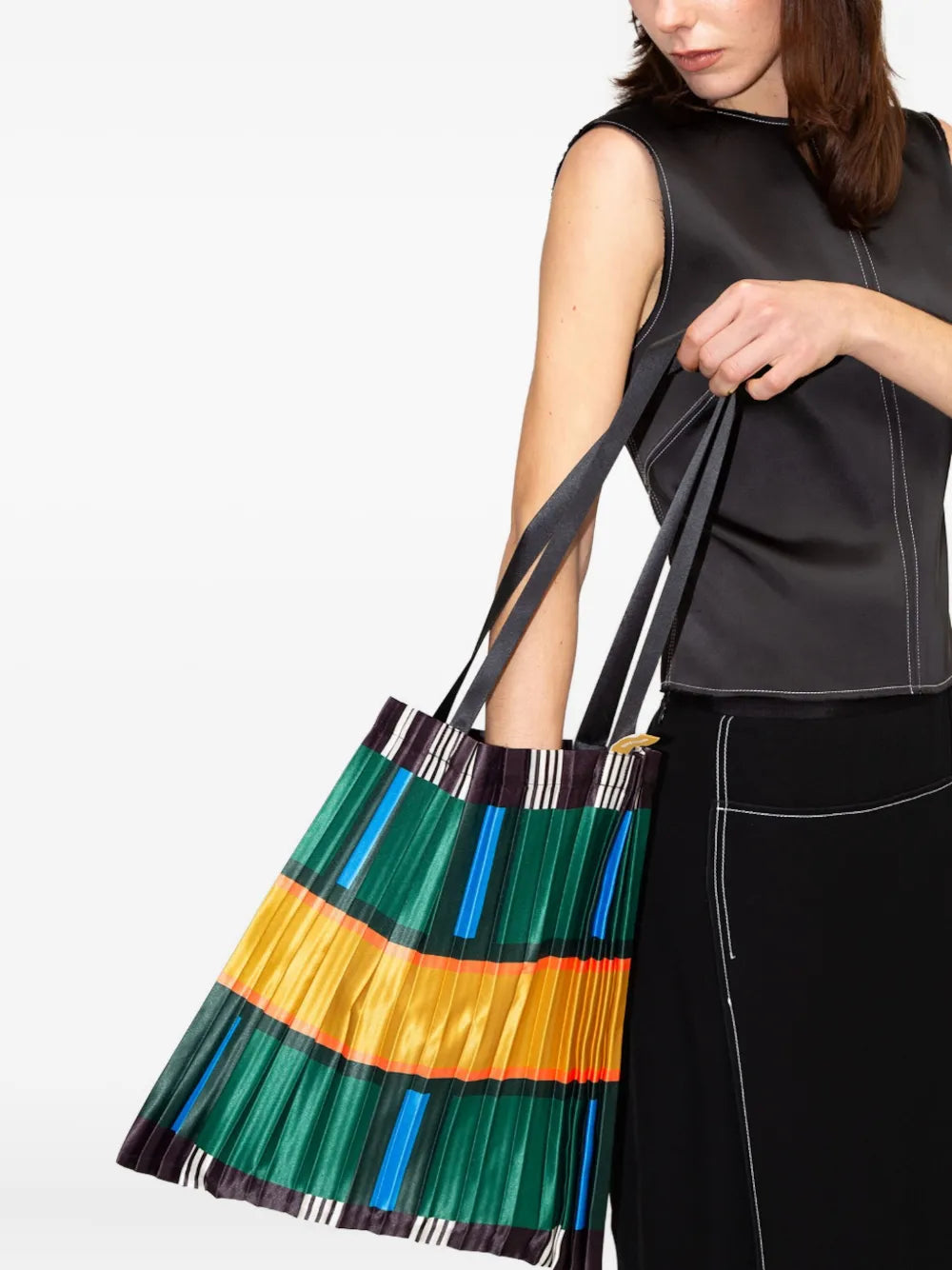 MULTITUDES BAGSRavello pleated striped tote bagpleated striped tote bag