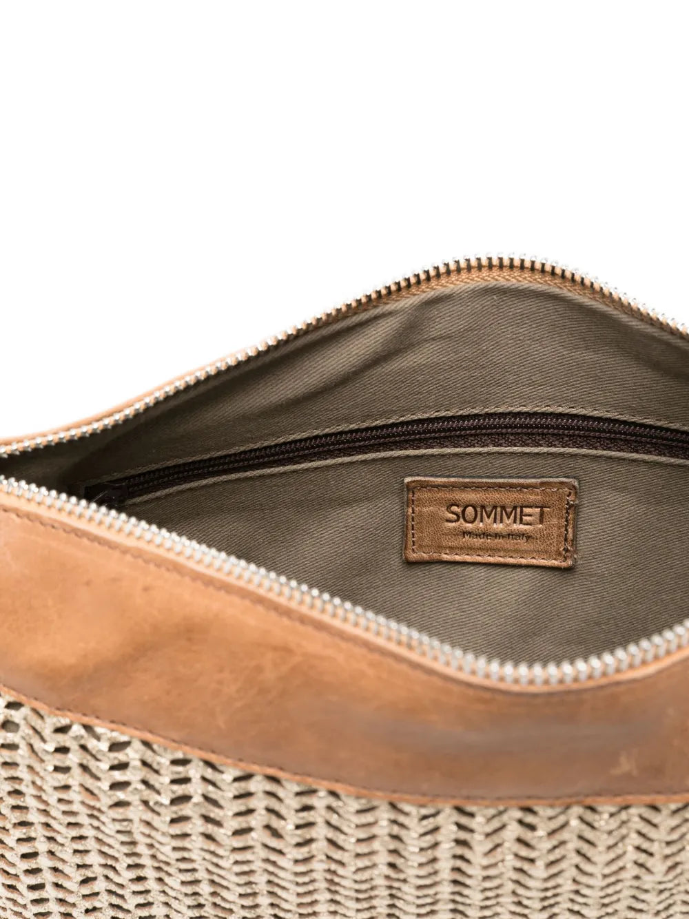 SOMMETleather woven-panel shoulder bag
