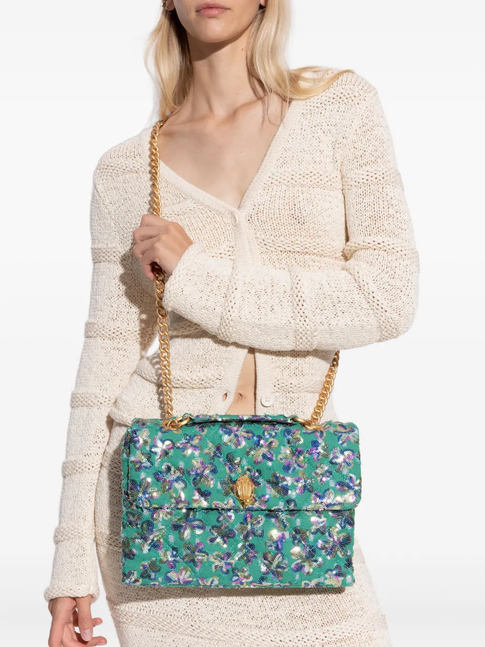 Kurt Geiger Londonlarge Kensington Soft sequined floral cross body bag