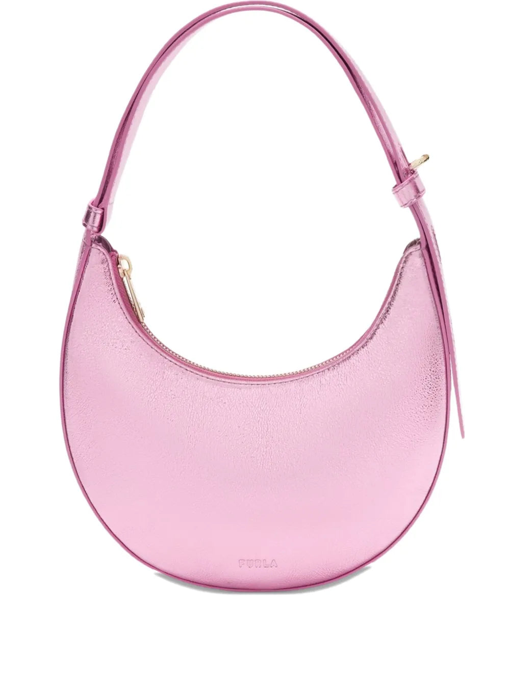 Furlametallic-effect crescent shoulder bag
