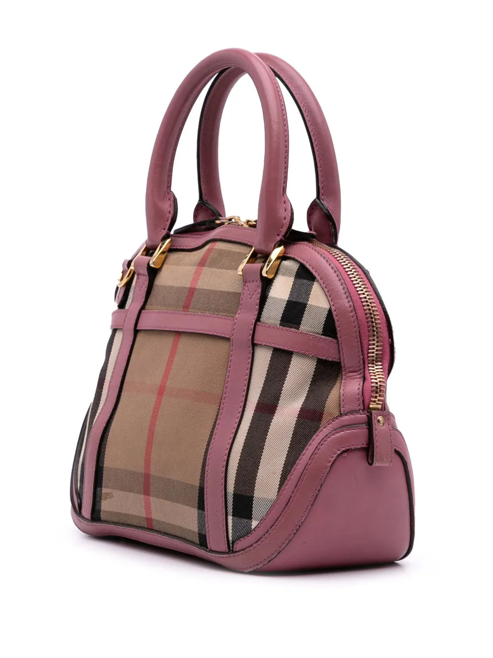 Pre-OwnedBurberry Pre-Owned2000-2017 Small Leather Trimmed House Check Canvas Bridle Orchard satchel