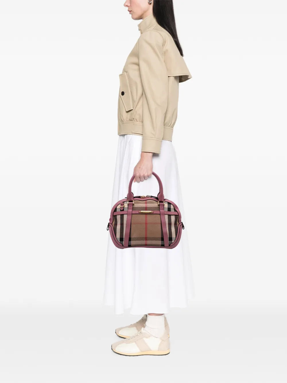 Pre-OwnedBurberry Pre-Owned2000-2017 Small Leather Trimmed House Check Canvas Bridle Orchard satchel