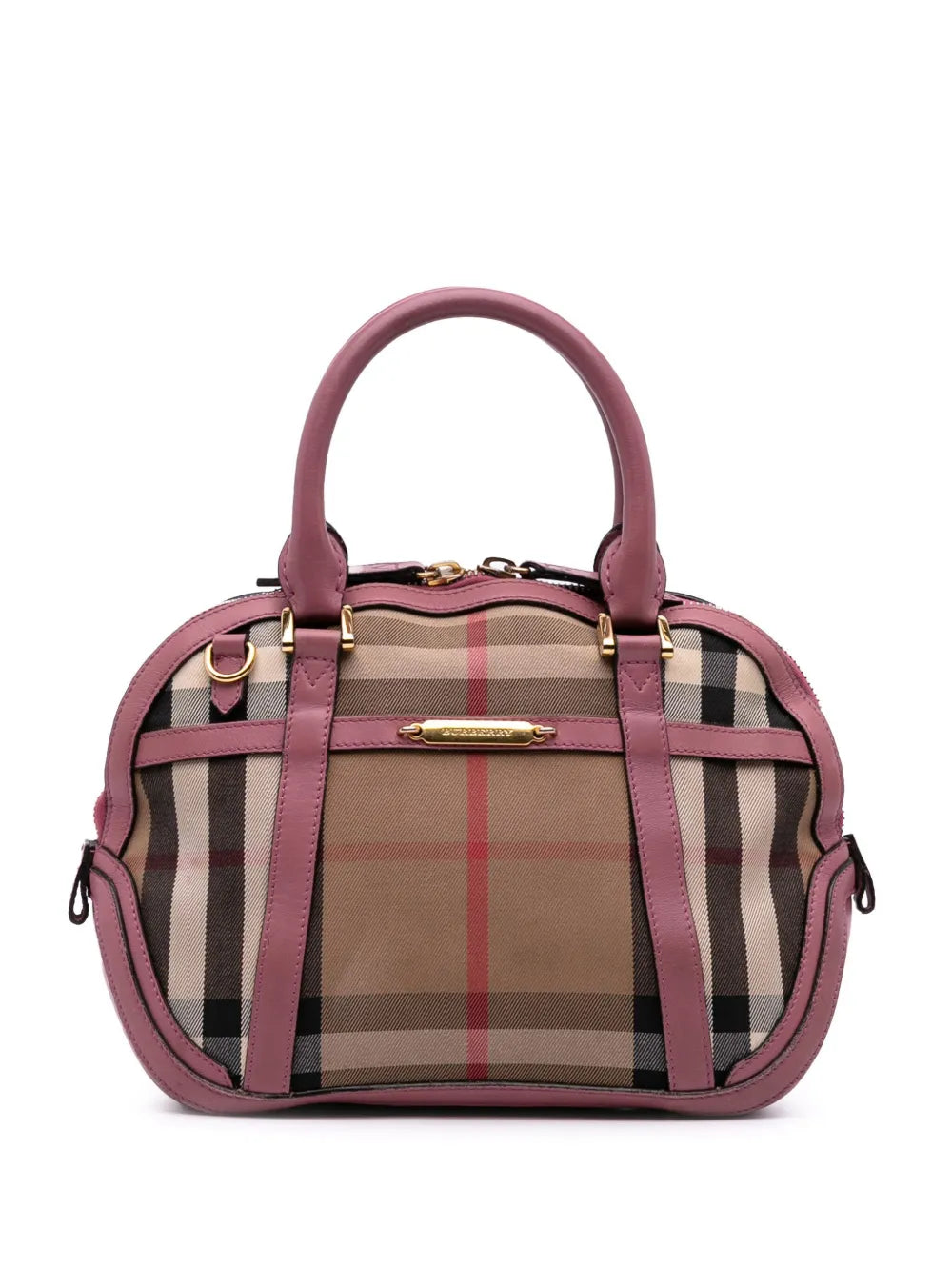 Pre-OwnedBurberry Pre-Owned2000-2017 Small Leather Trimmed House Check Canvas Bridle Orchard satchel