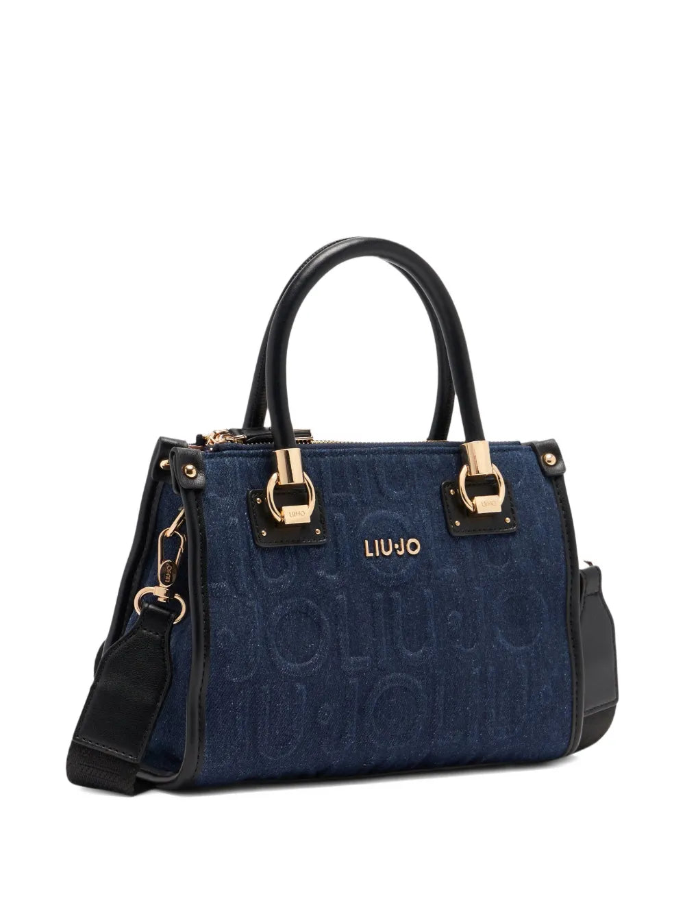 LIU JOsmall logo-embossed denim tote bag