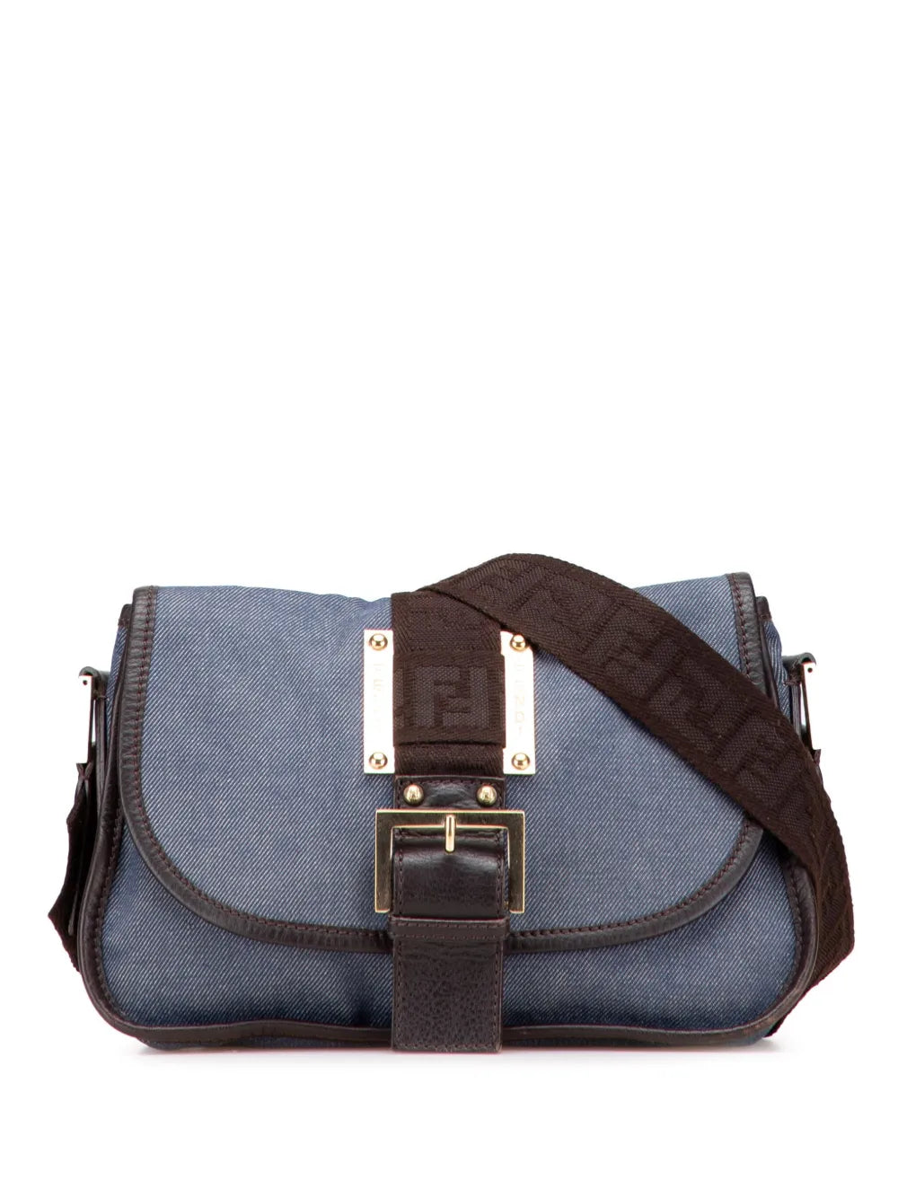 Pre-OwnedFendi Pre-Owned2000-2010 Zucca Trimmed Denim Buckle Flap Bag crossbody bag