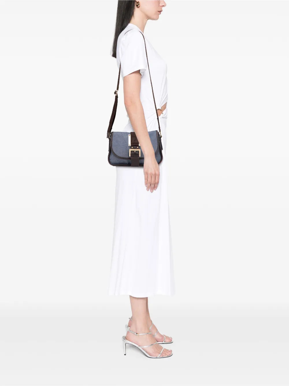 Pre-OwnedFendi Pre-Owned2000-2010 Zucca Trimmed Denim Buckle Flap Bag crossbody bag