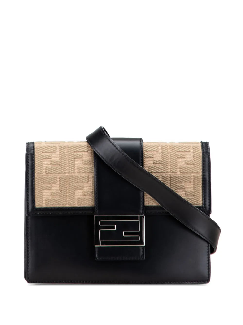 Pre-OwnedFendi Pre-Owned2010-2025 Calfskin and Canvas FF 1974 Flat Baguette crossbody bag