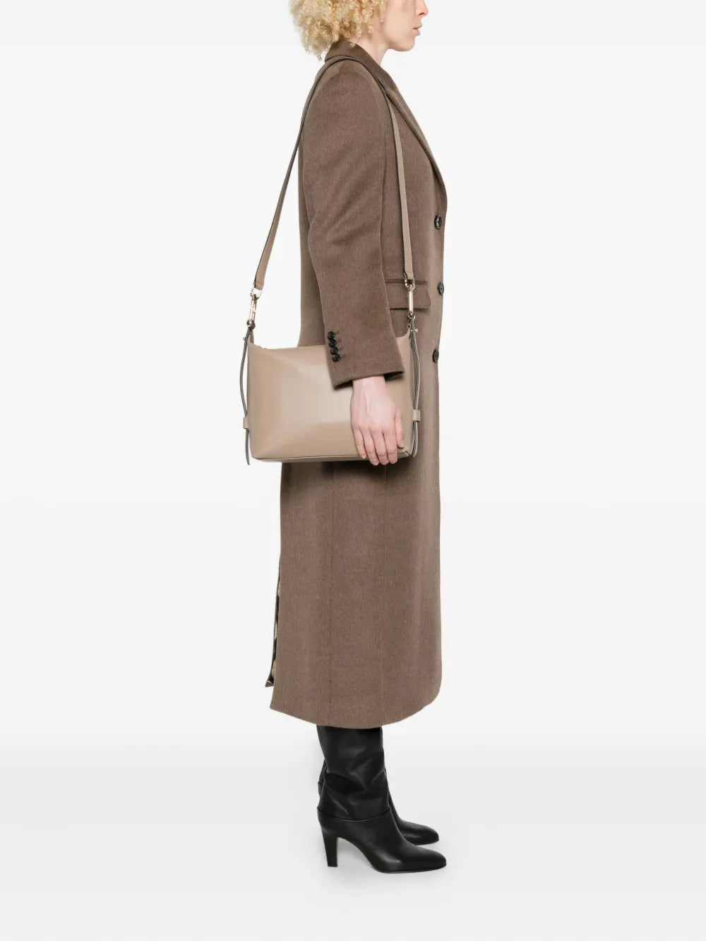Furlazip-fastening leather shoulder bag