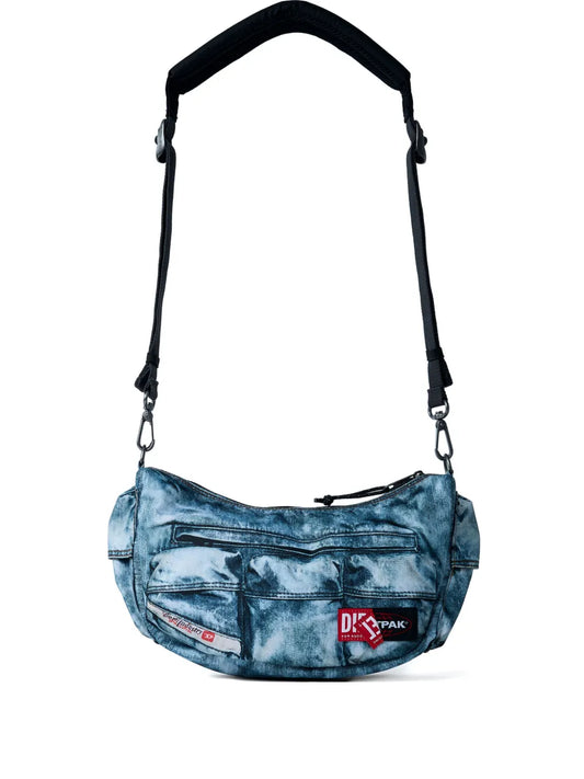 Diesellogo-patch denim-effect shoulder bag