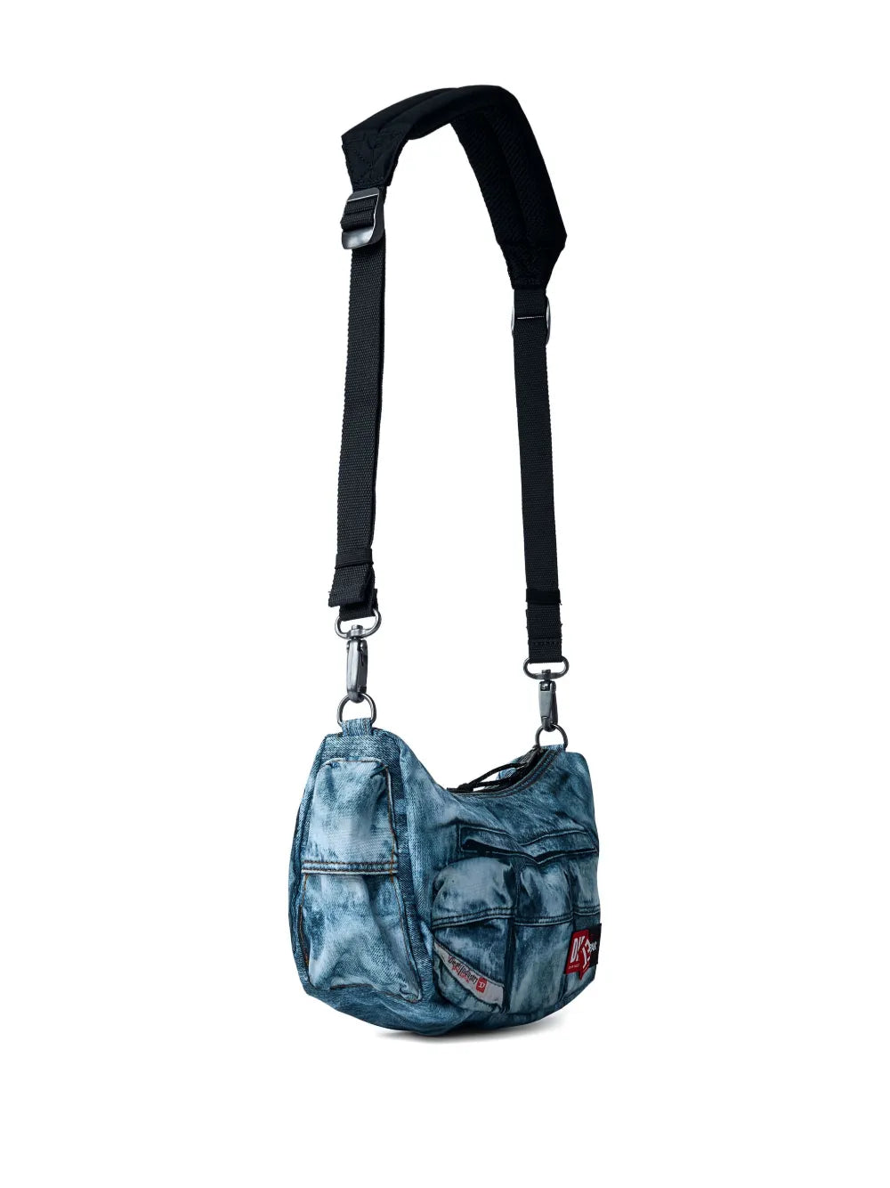 Diesellogo-patch denim-effect shoulder bag