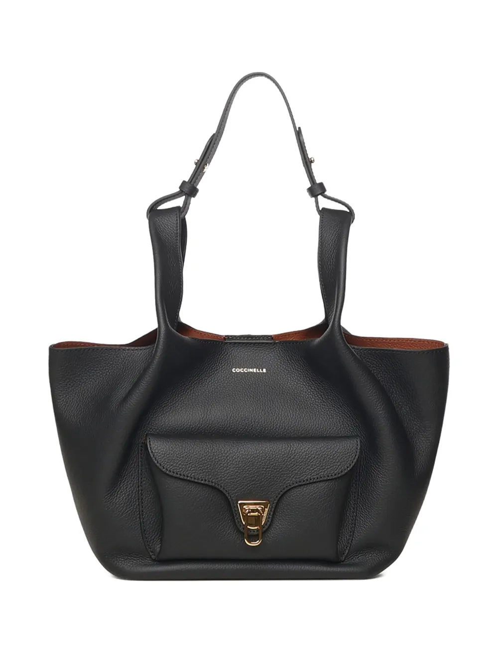 Coccinellegrained flap front shoulder bag