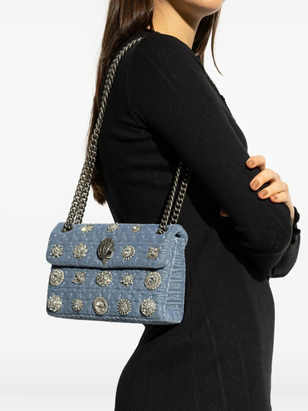 Kurt Geiger Londonmini Velvet Kensington embellished shoulder bag