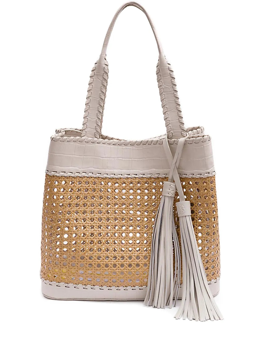 New SeasonIslaSextavada croc-embossed tassel shoulder bag