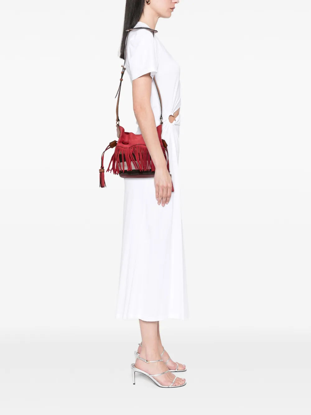 Pre-OwnedBurberry Pre-Owned2000-2017 Small Mega Check Canvas and Suede Fringe Belgrove bucket bag