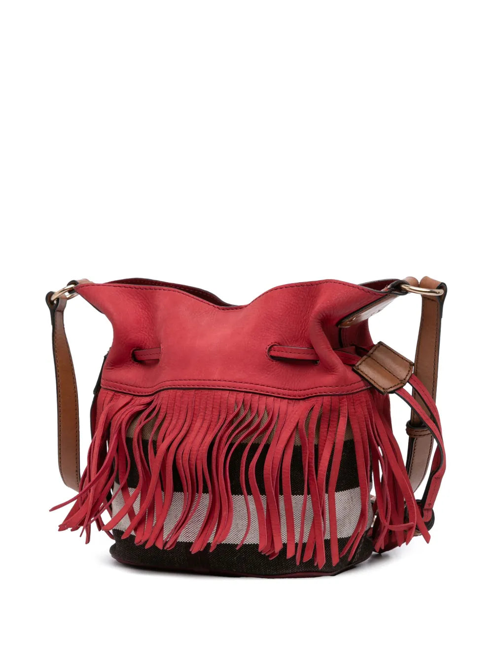 Pre-OwnedBurberry Pre-Owned2000-2017 Small Mega Check Canvas and Suede Fringe Belgrove bucket bag