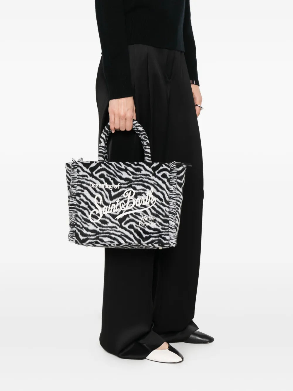 MC2 Saint Barthzebra print fringed tote bag
