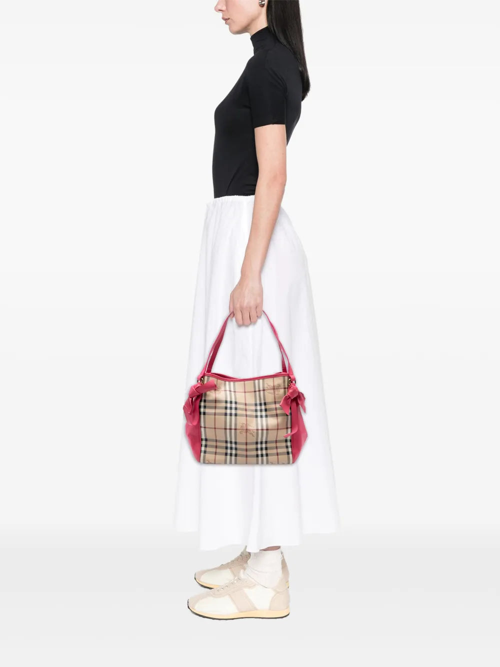 Pre-OwnedBurberry Pre-Owned2000-2017 Small Leather Trimmed Haymarket Check Coated Canvas Canterbury Bow tote bag
