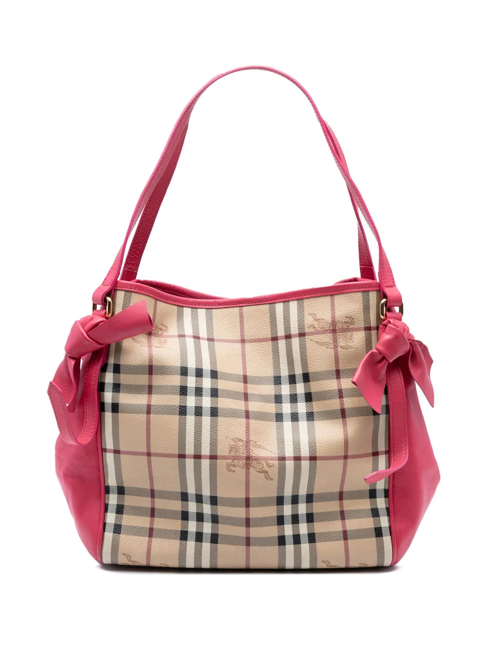 Pre-OwnedBurberry Pre-Owned2000-2017 Small Leather Trimmed Haymarket Check Coated Canvas Canterbury Bow tote bag