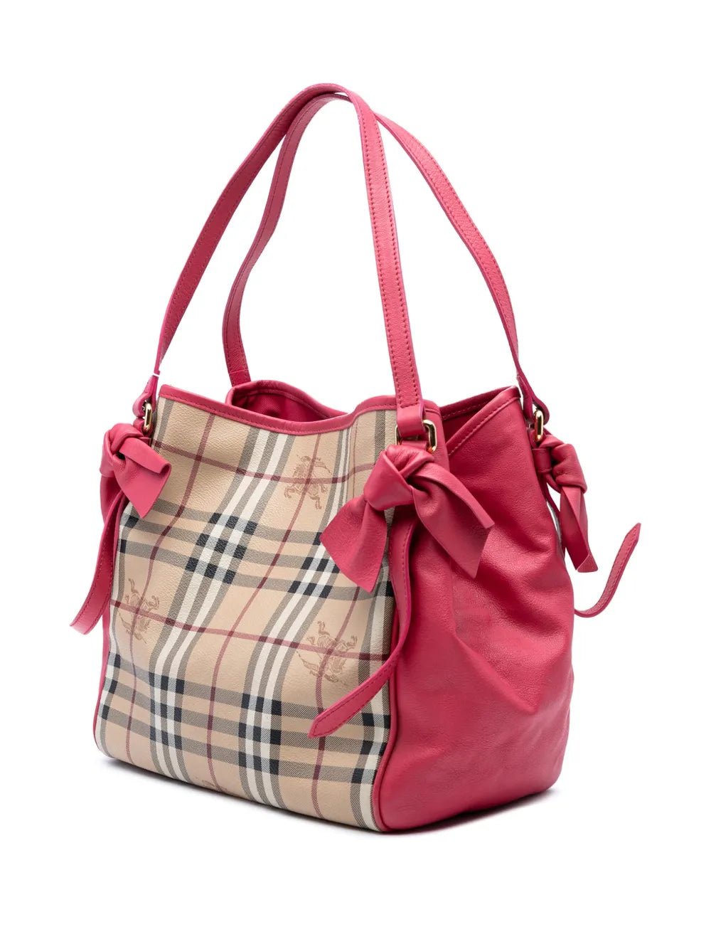 Pre-OwnedBurberry Pre-Owned2000-2017 Small Leather Trimmed Haymarket Check Coated Canvas Canterbury Bow tote bag