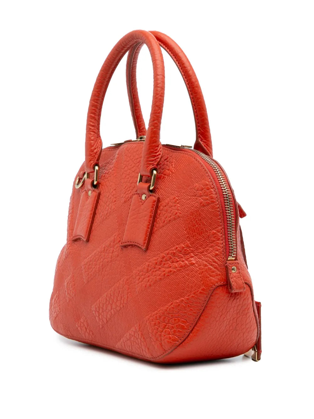 Pre-OwnedBurberry Pre-Owned2015-2025 Small Heritage Grain Check Embossed Leather Orchard Bowling Bag satchel