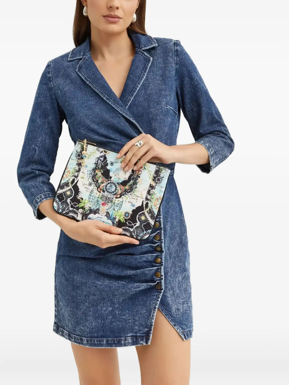 Camillapatterned anchor-charm clutch bag
