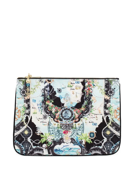 Camillapatterned anchor-charm clutch bag