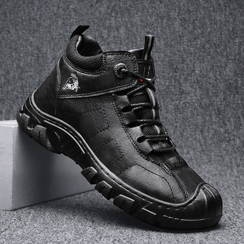 Autumn New High-top Men's New Casual Leather Shoes Chunky Shoes Ankle Boots